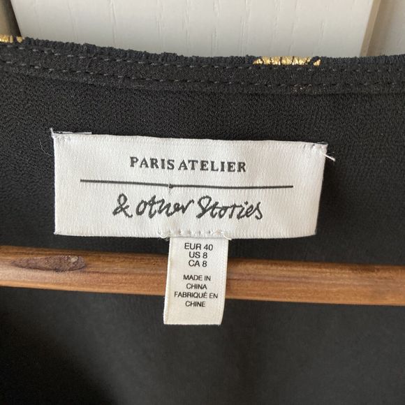 & Other Stories Blouse Womens UK 12 Black Gold Wrap Lined V-Neck Long Sleeve - Picture 3 of 11
